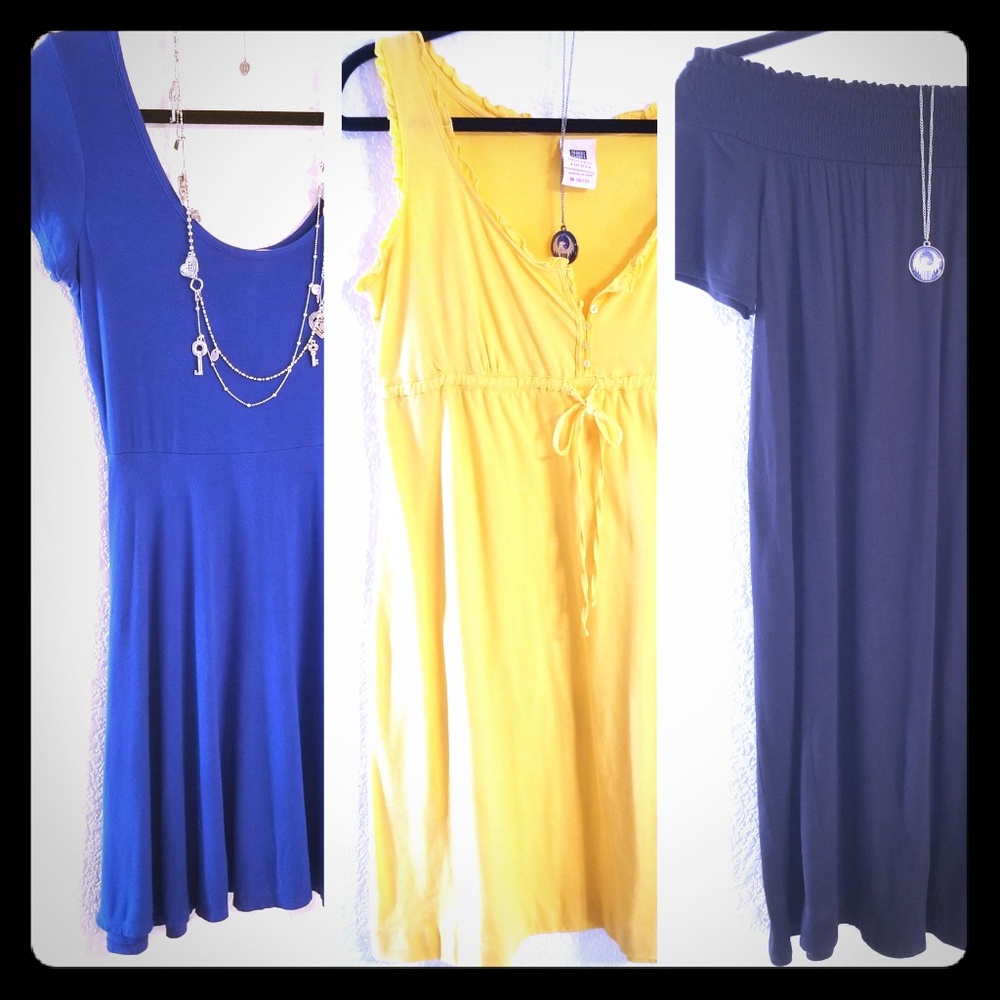 3 Medium  Dresses Blue Yellow & Black